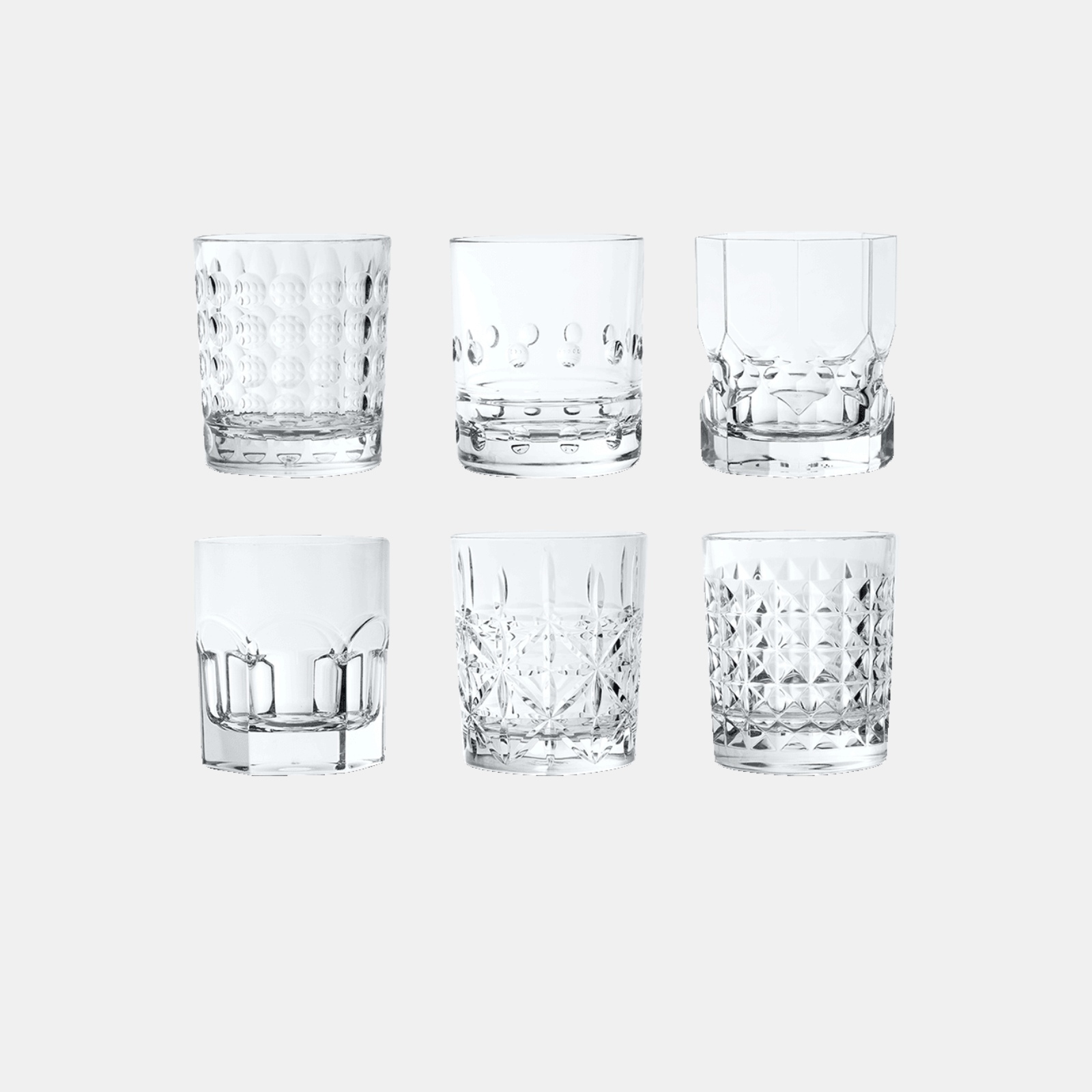 Crystal Touch Set 6 Assorted Tumbler Drink Glasses Amprio Milano