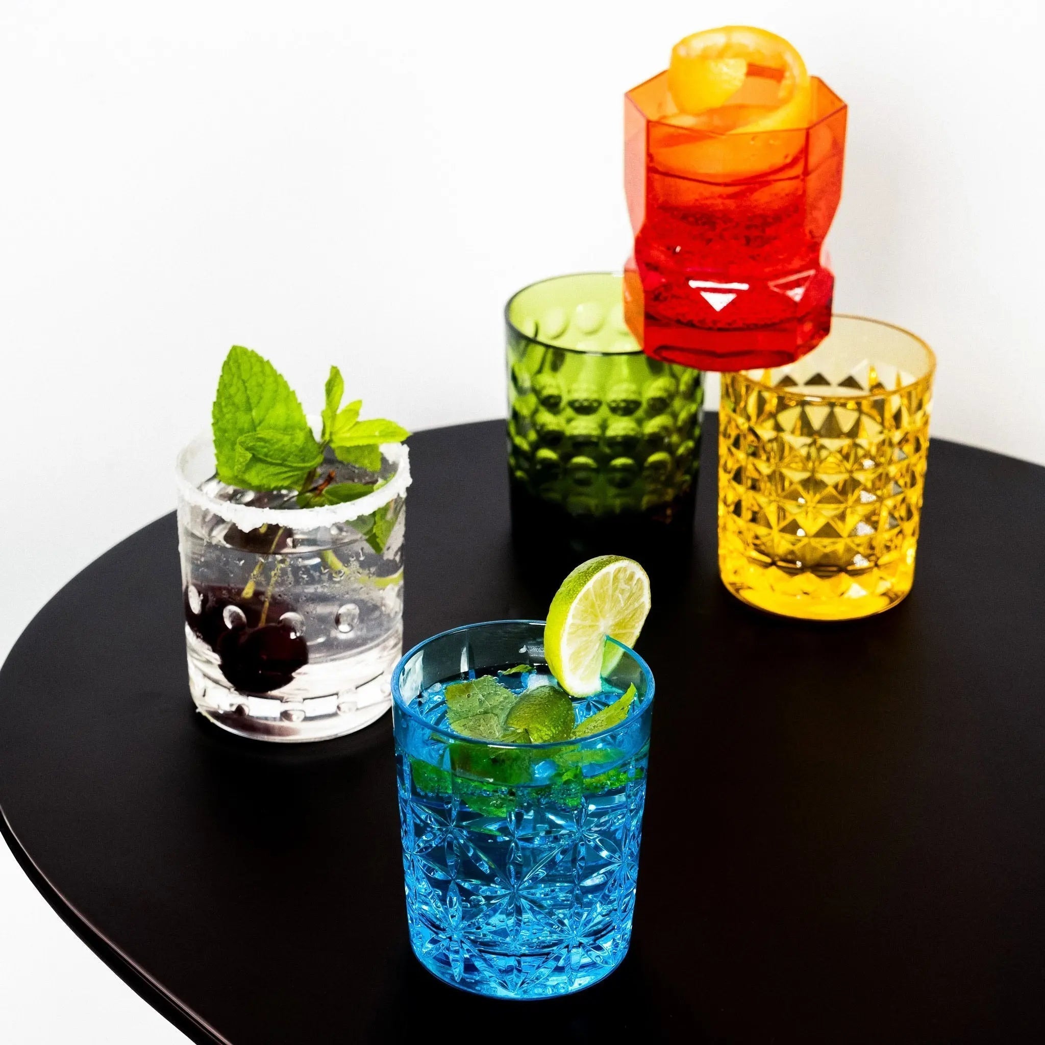 Crystal Touch tumblers — colourful faceted polycarbonate glasses for cocktails by Amprio Milano
