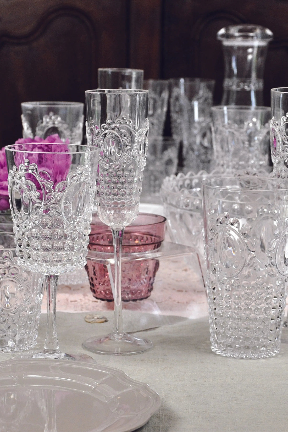 Baroque & Rock glassware — embossed goblets, flutes and tumblers with vintage baroque texture by Amprio Milano