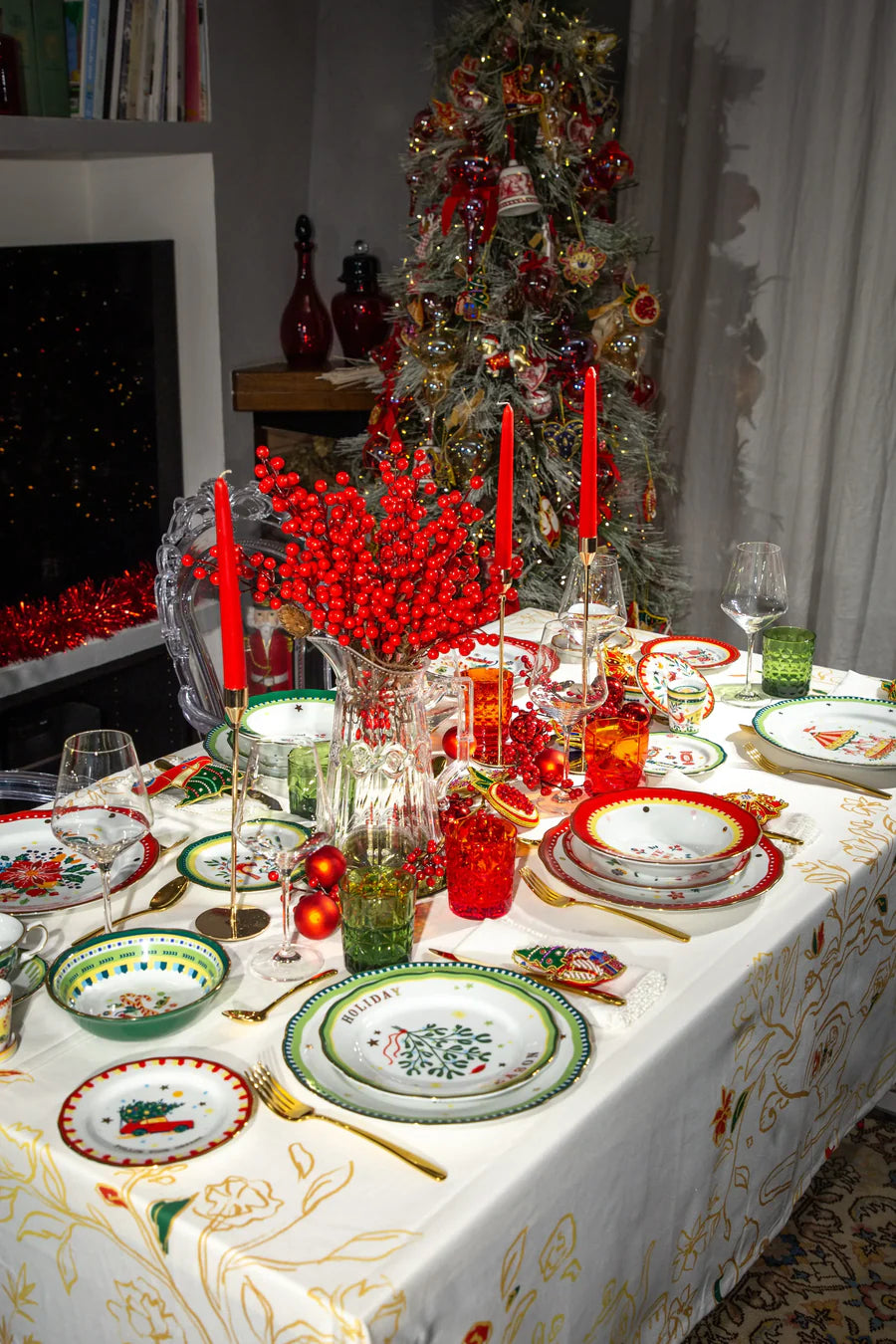 9-Piece Porcelain Dinner Set with cups - Mamma Mia Xmas Amprio Milano
