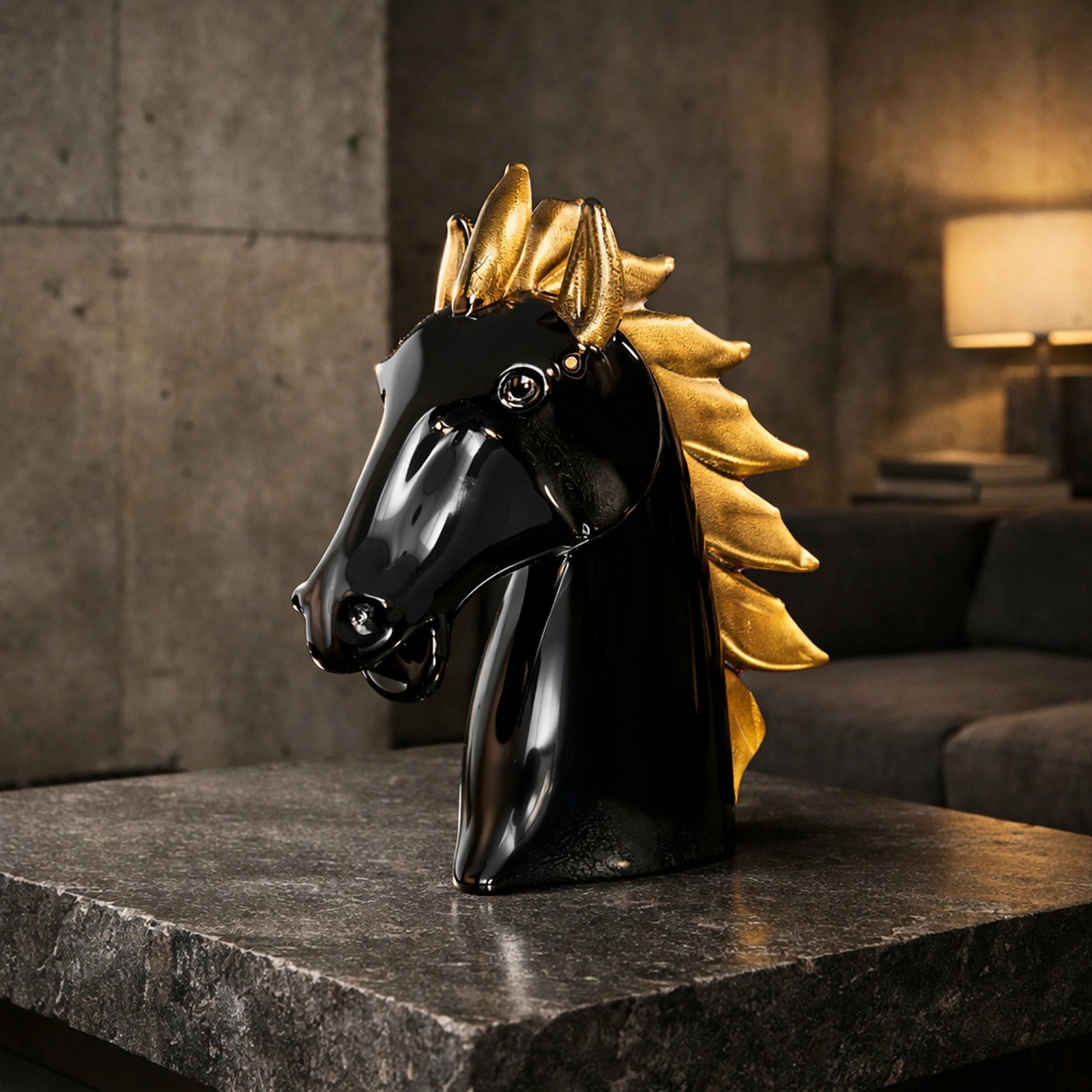 Horse’s Head Medium Black & Gold – Earth Animals
