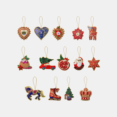 Fabric Hand-Embroidered Ornaments Set of 14 — Il Natale del Re Amprio Milano