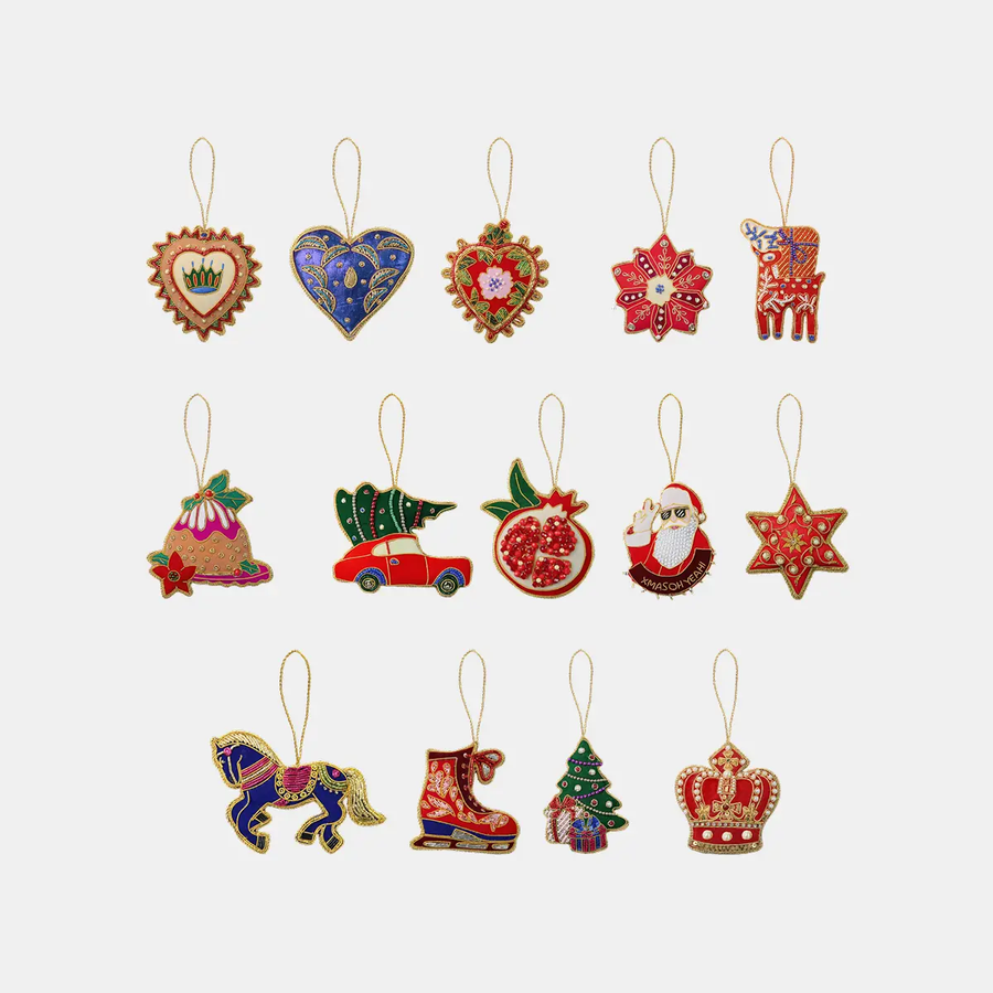 Fabric Hand-Embroidered Ornaments Set of 14 — Il Natale del Re Amprio Milano