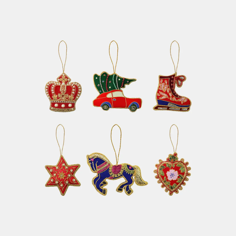 Fabric Hand-Embroidered Ornaments Set of 6 — Il Natale del Re Amprio Milano