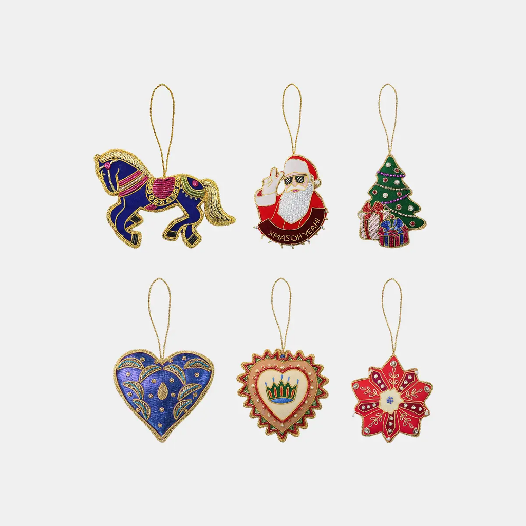 Fabric Hand-Embroidered Ornaments Set of 6 — Il Natale del Re Amprio Milano