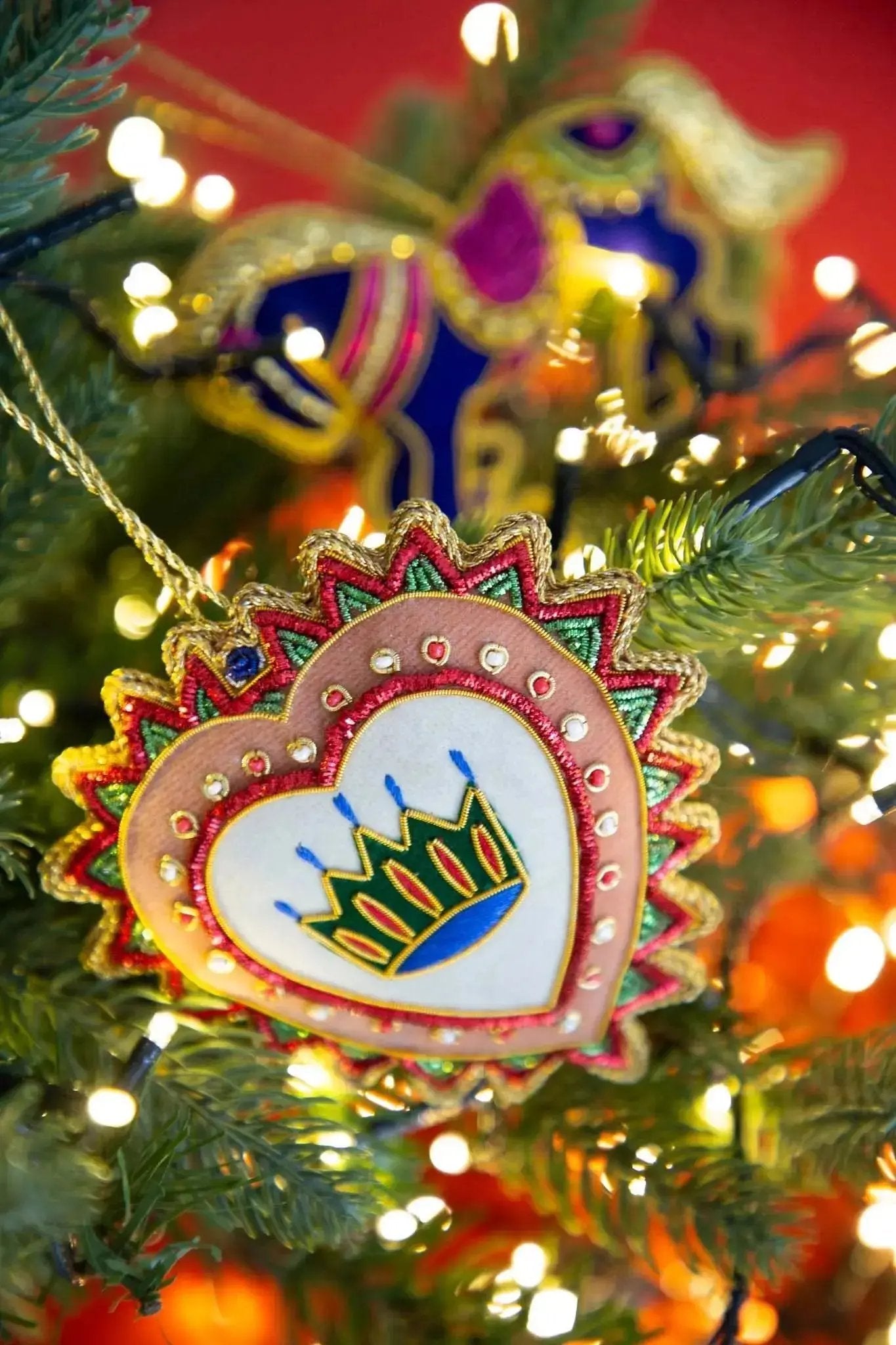 Fabric Hand Embroidery Ornaments Heart 2 – IL Natale del Re – Amprio Milano