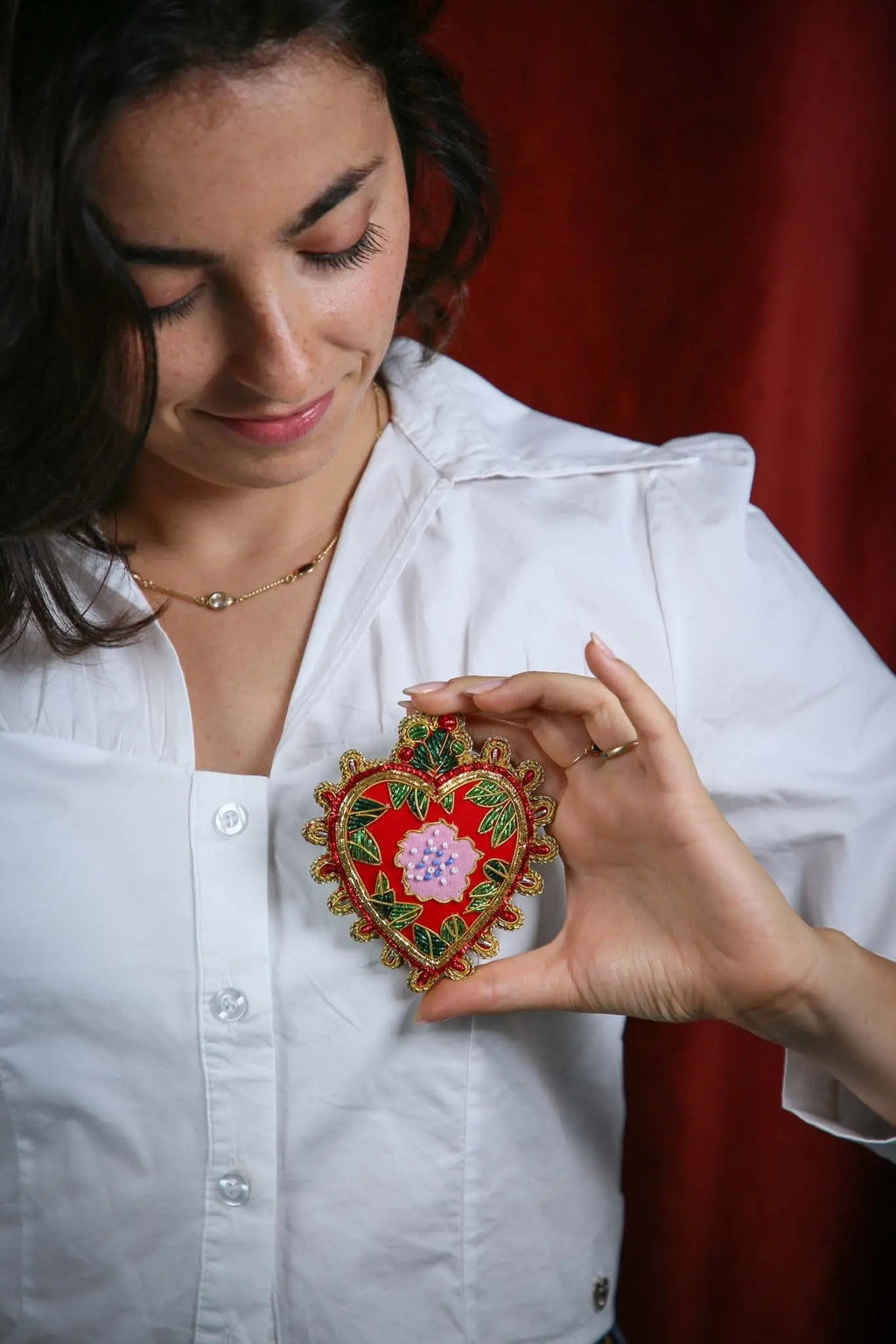 Fabric Hand Embroidery Ornaments Heart 1 – IL Natale del Re – Amprio Milano