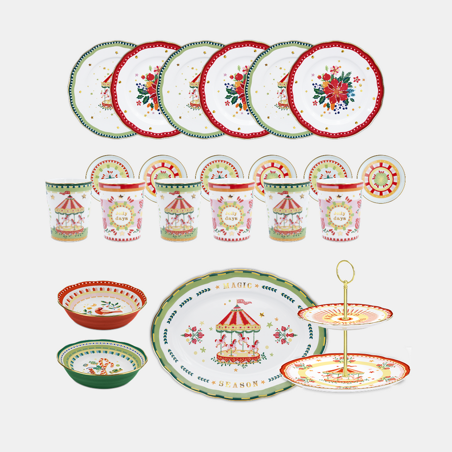 16-Piece Porcelain Dinner Set with Cups - Mamma Mia Xmas Amprio Milano