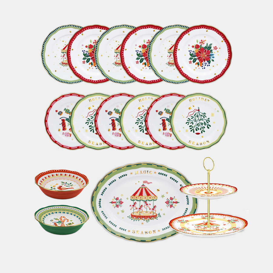 16-Piece Porcelain Dinner Set with Plates - Mamma Mia Xmas Amprio Milano