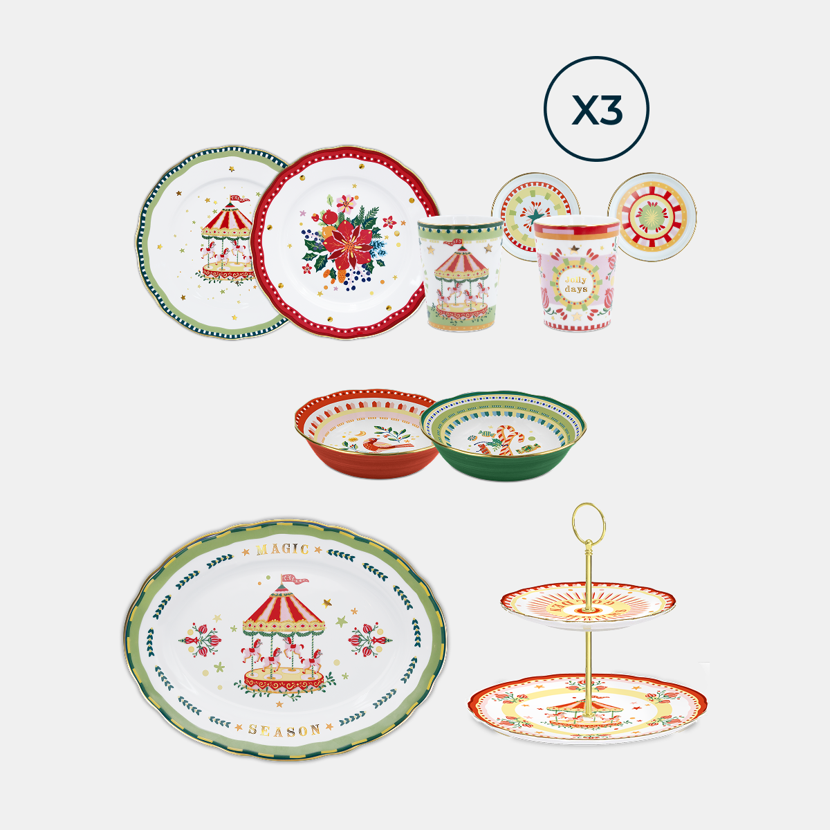 16-Piece Porcelain Dinner Set with Cups - Mamma Mia Xmas Amprio Milano