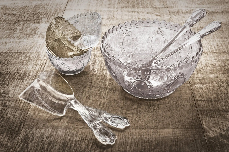 Set Acrylic Salad Bowl & Cutlery - Baroque & Rock