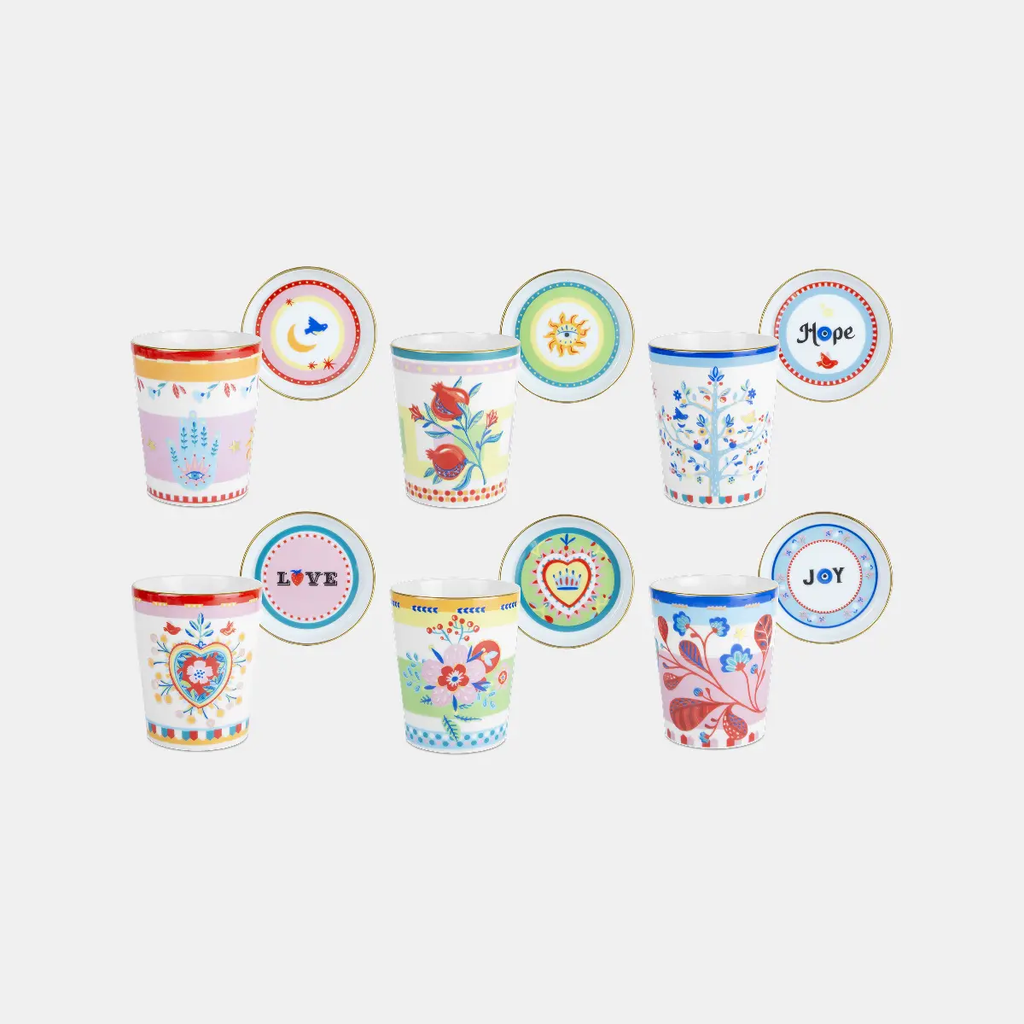 Set of 6 Porcelain Cups with Lids - Mamma Mia Amprio Milano