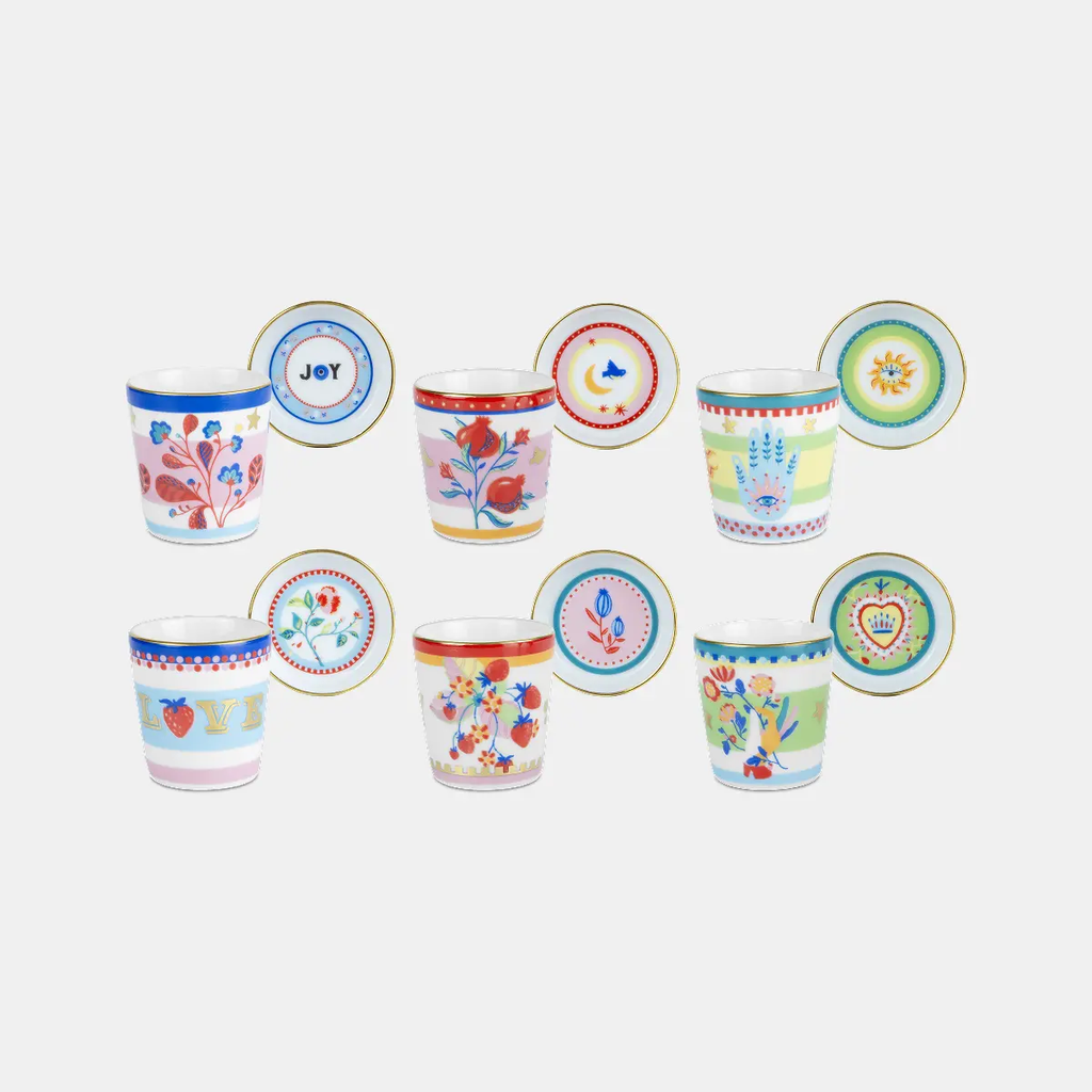Set of 6 Porcelain Espresso Cups with Lids - Mamma Mia Amprio Milano