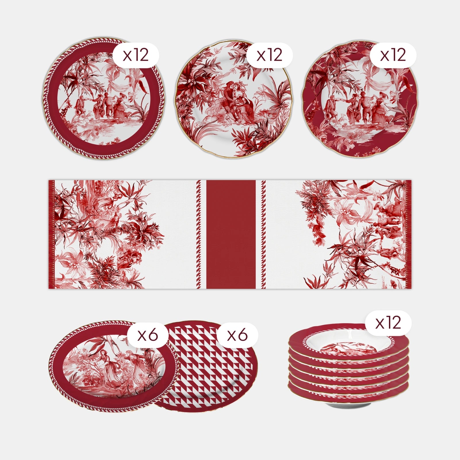 106 Pieces Dinner, Tea, Table & Décor Set for 12 — Le Rouge